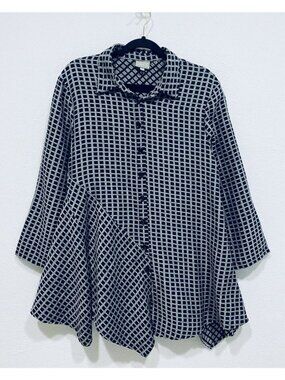 Niche Niglun Derman Top Womens Large Black Gray Check Asymmetric Lagenlook